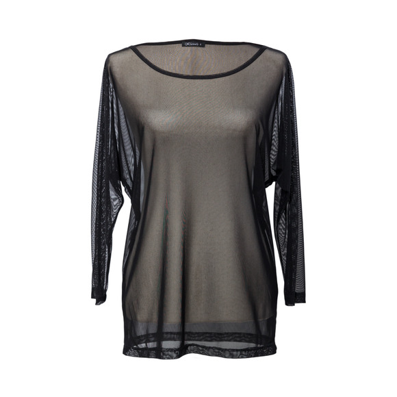Women's Black Sheer Mesh Top Size M 3/4 Sleeve NWT Klaveli - Picture 1 of 3